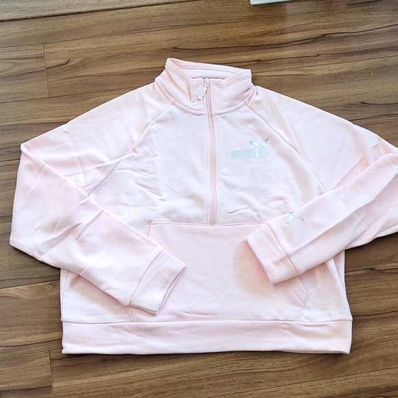 Nwt PUMA pale pink 1/4 zip crop sweater - Picture 1 of 4